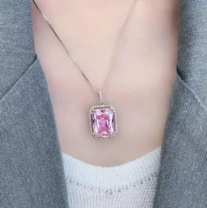 High quality pink Diamond 6ct pendant necklace 16” Cz silver chain new thumbnail 1
