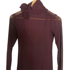 AFRM Revolve Shailene Fig Burgundy Mesh Long Sleeve Rosette Turtleneck Dress XS thumbnail 3