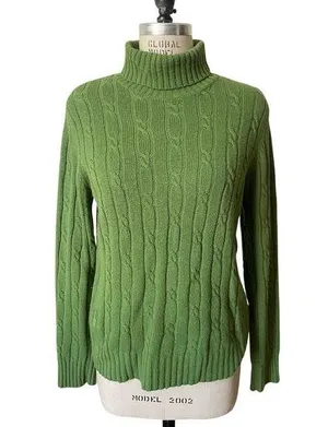 Merona Grass Green Cable Knit Turtleneck Sweater Size XL thumbnail 1