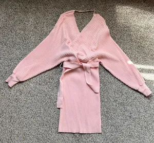 Boutique Chic pink wrap sweater dress thumbnail 5