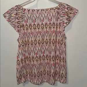 LOFT Boho Print Cotton Tee Short Flutter Sleeve T-Shirt Women’s Medium M thumbnail 8