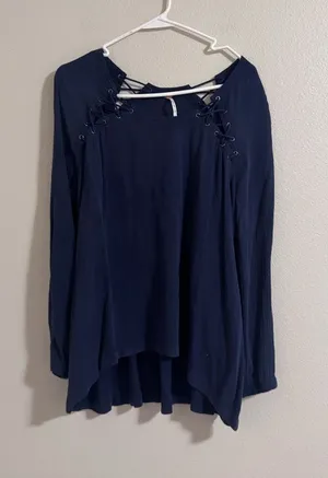 Free people Women's Navy Lace-Up Long Sleeve Blouse thumbnail 1
