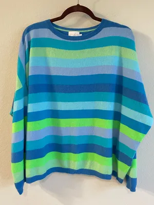BRODIE Cashmere Striped Round Neck Oversized Pullover Sweater Size Large thumbnail 1