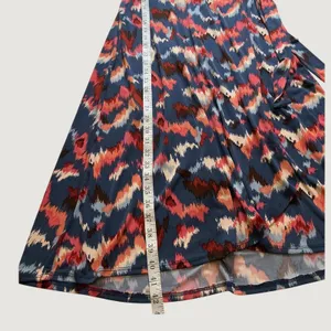 Kaileigh Navy Blue Coral Abstract Ikat Print Midi Wrap Dress 3/4 Sleeve Small thumbnail 3