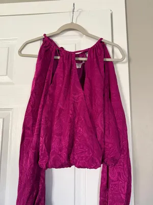 Veronica Beard Silk Blend Fuscia Berry Shoulder Cut Out Long Sleeve Blouse Top thumbnail 2