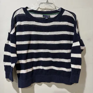 Tommy Hilfiger Knitted Top Large Women Navy Blue White Striped‎ Knit Lightweight thumbnail 2