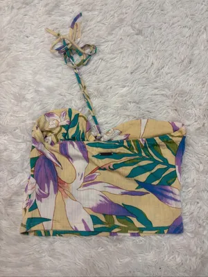 Billabong Floral Halter Crop Top in Yellow, Teal & Purple thumbnail 2
