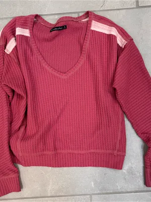 Abercrombie & Fitch Women's V-Neck Waffle Knit Sweater - Rose thumbnail 1