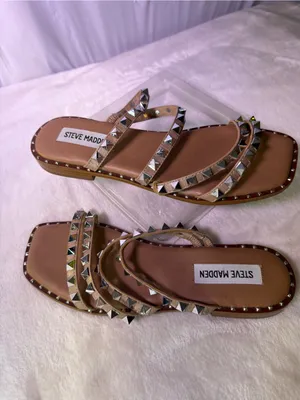 Steve Madden Nude Studded Triple-Strap Slide Sandals thumbnail 3