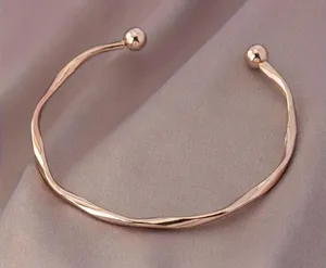 Elegant Twisted Cuff Bangle Adjustable, Simple , Chic Open Design Jewelry Gold thumbnail 2