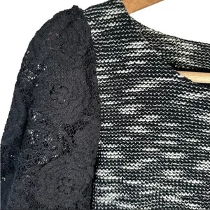 Anthropologie Postmark Black White Textured Tweed Knit Tunic Dress Lace‎ Size S thumbnail 7