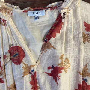Fate Floral Ruffle Shoulder Puff Sleeve Tiered Midi Dress Size M 🧡🍄 thumbnail 11