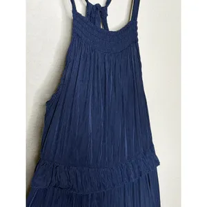 Navy Blue Maxi Halter Dress Boho Tie Back Pockets Size M thumbnail 4