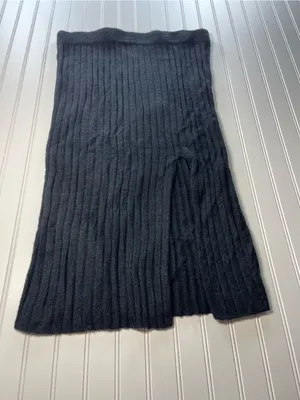 Aerie Black Ribbed Knit Midi Skirt Side Slit High Rise Sweater Skirt‎ Womens L thumbnail 2