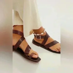 Free People Romeo Leather Wrap Sandals Mocha Brown‎ $98 Fairy Peasant Hippie thumbnail 6