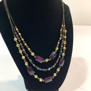 Vintage Avon Layered Triple Strand Necklace Purple Bronze Beaded thumbnail 4