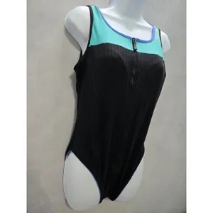 Black One Piece Swimsuit Quarter Zip 90s Vintage Resort Beach Goth Ribbed Large thumbnail 5