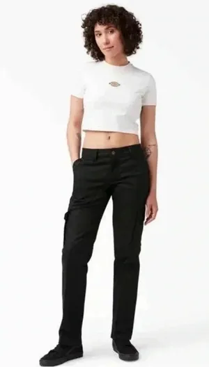 NWT Dickies Women's Stretch Cargo Pants Black Relaxed Fit Straight Leg Sz 16R thumbnail 3