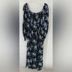 Free People Jaymes Dress Floral Printed Blue‎ Black Combo size large thumbnail 5