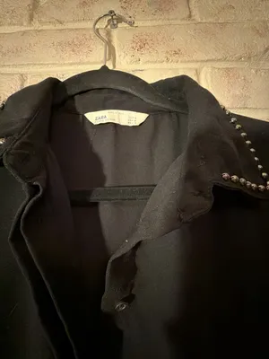Zara Z1975 Denim Black Silver Studded Collar and Sleeve Long Sleeve Blouse thumbnail 2