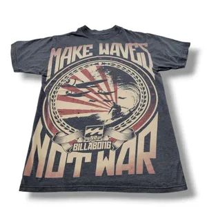 Billabong Shirt Size Small Billabong Graphic Tee "Make Waves Not War" Tiny Hole thumbnail 1