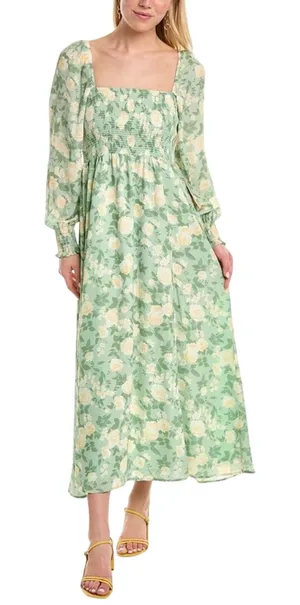 OPT O.P.T. Classic‎ Smocked Maxi Dress floral slit sz XL thumbnail 1