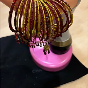 Elegant Gold and Blue Bangles set+Red Gold Bangles,EYECATCHING studded bangles Size XXS thumbnail 2