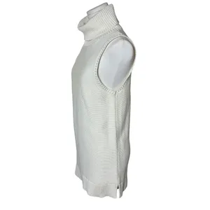 Crew Ivory Cotton Knit Sleeveless Turtleneck Sweater Side Slit Size S thumbnail 4