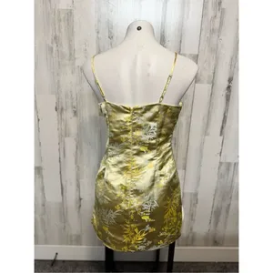 Forever 21 Yellow Gold Satin Brocade Mini Dress Womens Size Medium M Floral Slip thumbnail 6