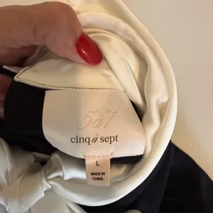 Cinq à Sept L Black White Tie Neck Sleeveless Knit Top Ruffle Luxury office core thumbnail 4