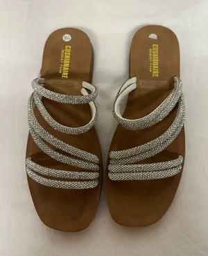 Cushionaire Silver Rhinestone Multi-Strap Slide Sandals - Women thumbnail 1