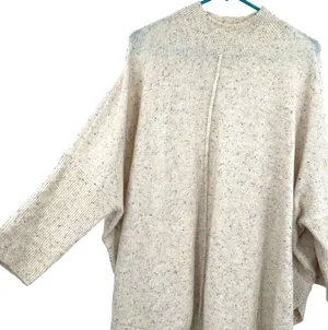 Loft Size Large Sweater Cream Speckled Oversized Batwing Pullover Fuzzy Knit NWT thumbnail 1