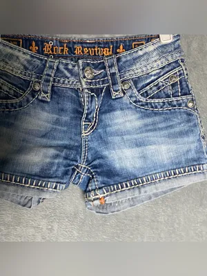 Rock Revival Womens Blue Jean Embroidered Denim Shorts Size 25 Amy Short zebra thumbnail 4