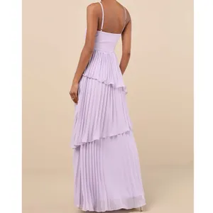 NEW Lulus Jehona Lavender Purple Pleated Chiffon Asymmetrical Tiered Maxi Dress thumbnail 4