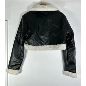 Cider Vegan Leather Shearling Collared Cropped Jacket S thumbnail 3