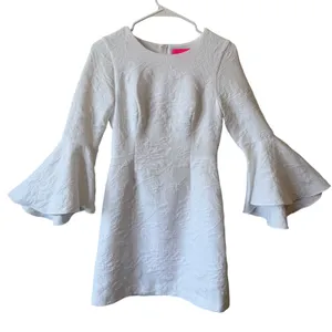 Lilly Pulitzer Cotton Shift Dress 0 White Floral Bell Sleeve‎ Matelasse Bridal thumbnail 1