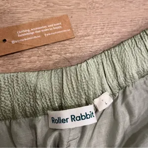 NWT Roller Rabbit Sage Green Satin Textured Drawstring Pull On Pants Size L thumbnail 3