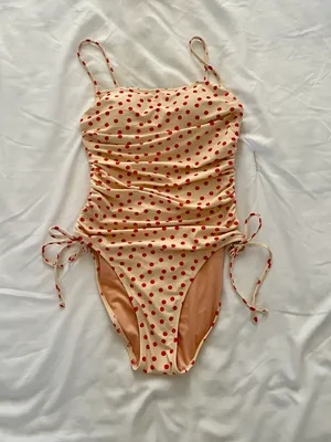 J.Crew Ruched one-piece swimsuit with side ties in red dot print thumbnail 3