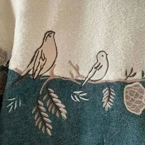 Vintage Teddi Cabin Fever Women's Fleece Novelty Print Teal Embroidered Birds M thumbnail 8