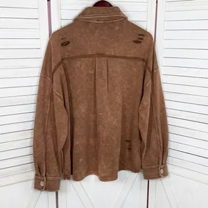 Oddy‎ Shacket Jacket Women Medium Large Brown Distressed Jersey Knit Cropped thumbnail 9