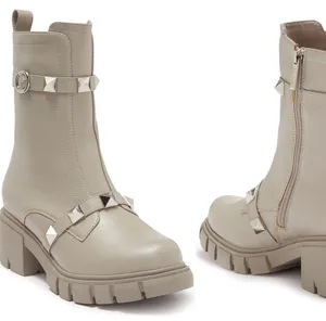 Cape Robbin Yuri Pyramid Stud Lug Boots Gray Faux Leather Women’s Size 10 thumbnail 2
