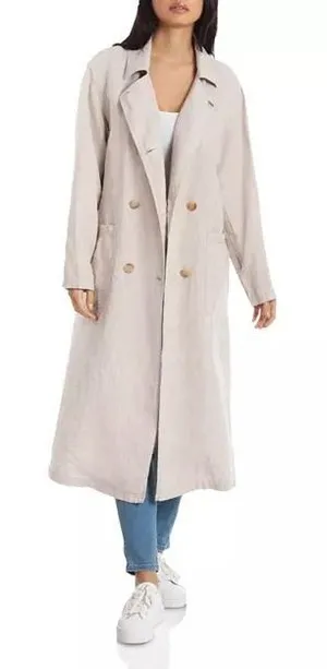 Avec Les Filles Oversized Light‎ Tan Linen Trench Coat Sz S Linencore Neutral thumbnail 1