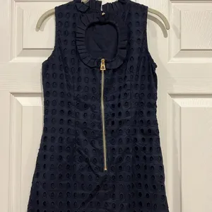 Sail‎ to Sable Eyelet Ruffle Dress Navy Blue Womens Size 0 thumbnail 3