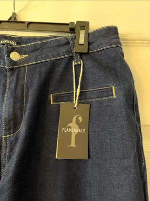 FLAMINGALS Dark Blue Wide-Leg Women's Jeans size XL brand new inseam 30” thumbnail 3