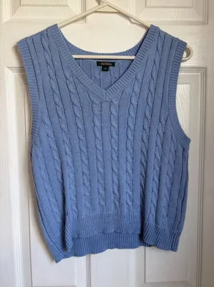Wild Fable Preppy Blue Sweater Cable Knit Sleeveless Vest Juniors M thumbnail 1