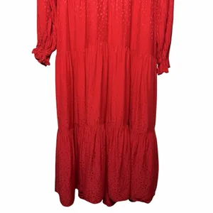 Anthropologie Maeve Wendy Tiered Maxi Dress Red Jacquard Tie Neck‎ Large Cottage thumbnail 16