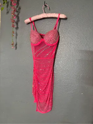 Hot Pink Embellished Mesh Bodycon Dress thumbnail 6