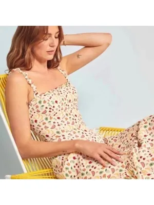 Reformation Cream Fruit Print Tancy Midi Dress Ruffle Hem Size 12 thumbnail 2