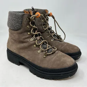 Lucky Brand Eavan Combat Boots Women’s 8M Brown Suede Hiking Lug Zip thumbnail 1