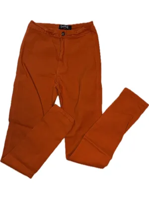 Super Swank" High-Waisted Stretchy Skinny Jeans - Burnt Orange (Size L) thumbnail 1